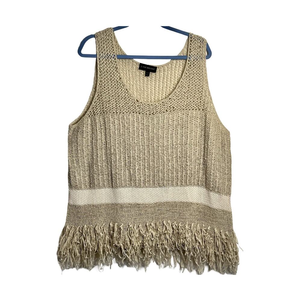 Lane Bryant Top Size 26/28 Sleeveless Tan Lightweight Fringe Round Neck Boho